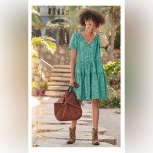 Sundance Floral Liora Poplin Popover Dress Tiered Ruffle Size XL